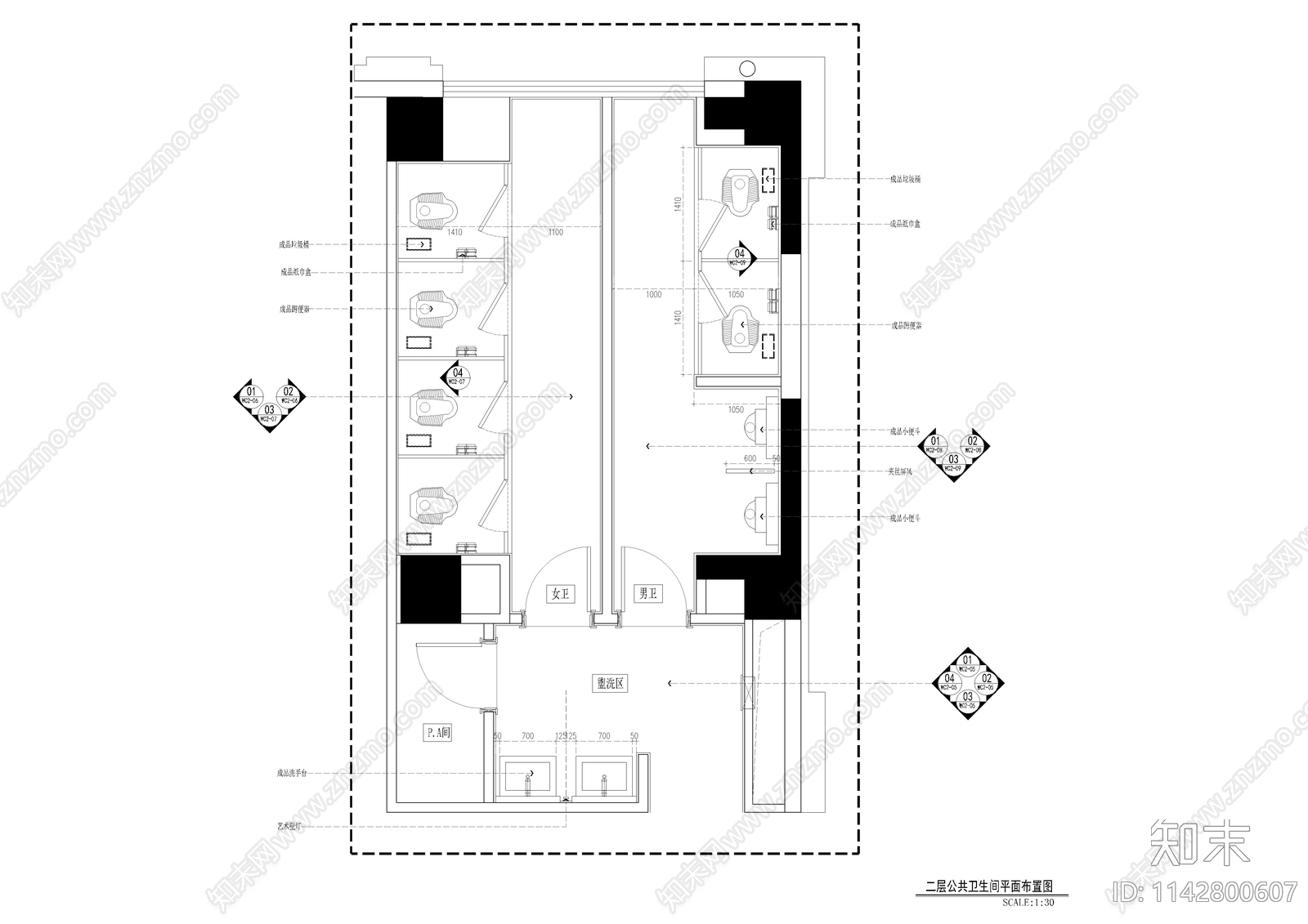 酒店公共卫生间室内装修cad施工图下载【ID:1142800607】