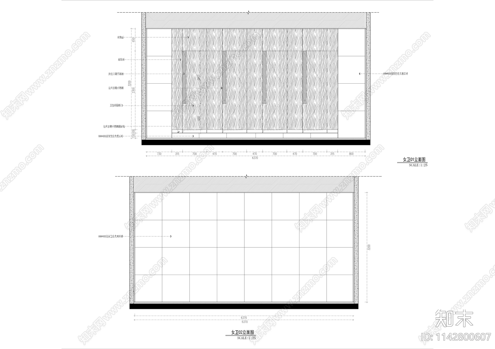 酒店公共卫生间室内装修cad施工图下载【ID:1142800607】