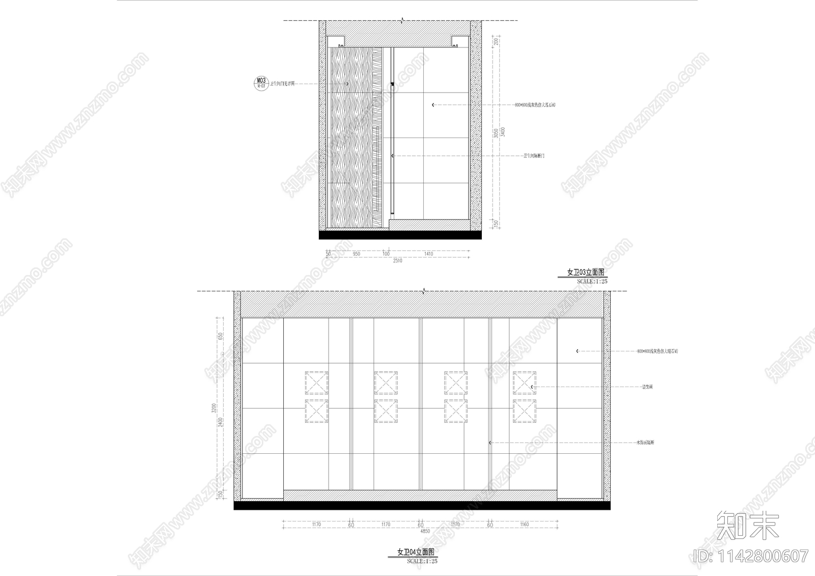 酒店公共卫生间室内装修cad施工图下载【ID:1142800607】