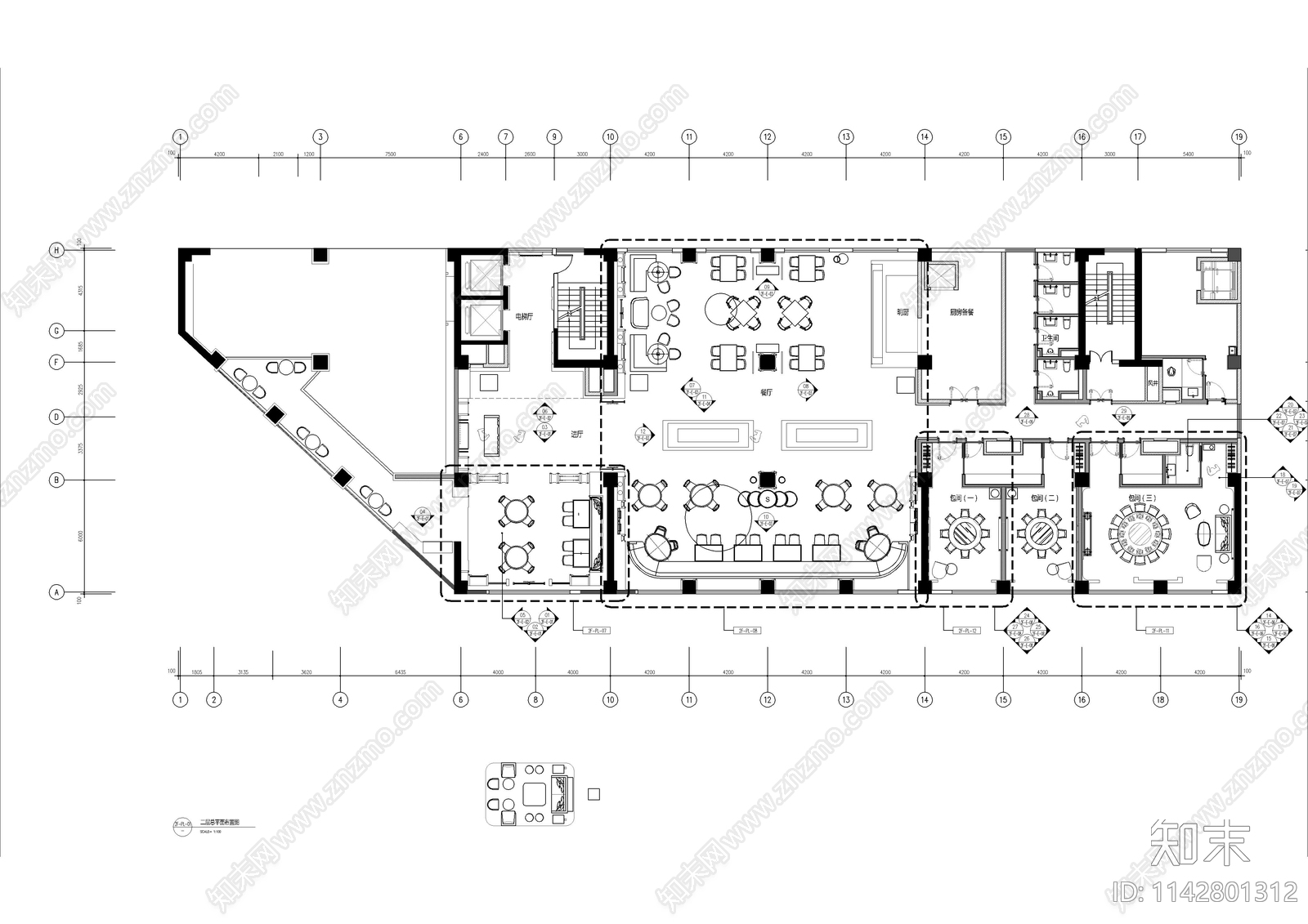 西餐厅及包间室内装修cad施工图下载【ID:1142801312】