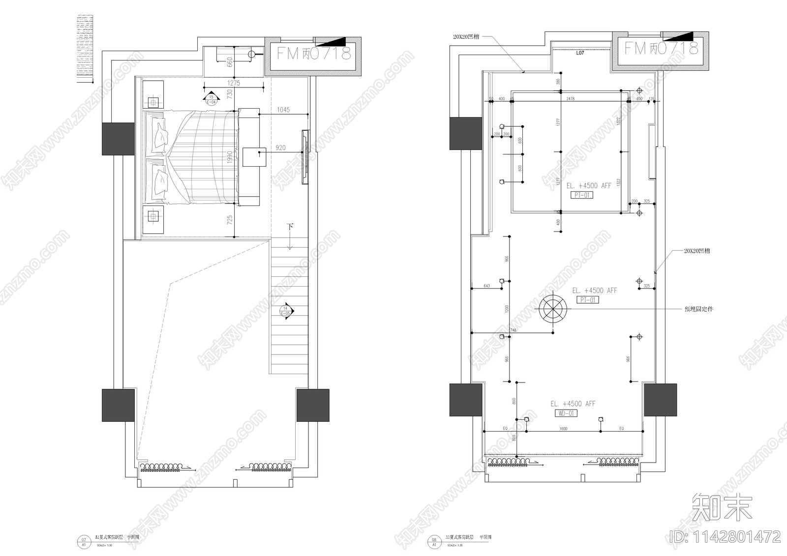 酒店复式客房室内cad施工图下载【ID:1142801472】