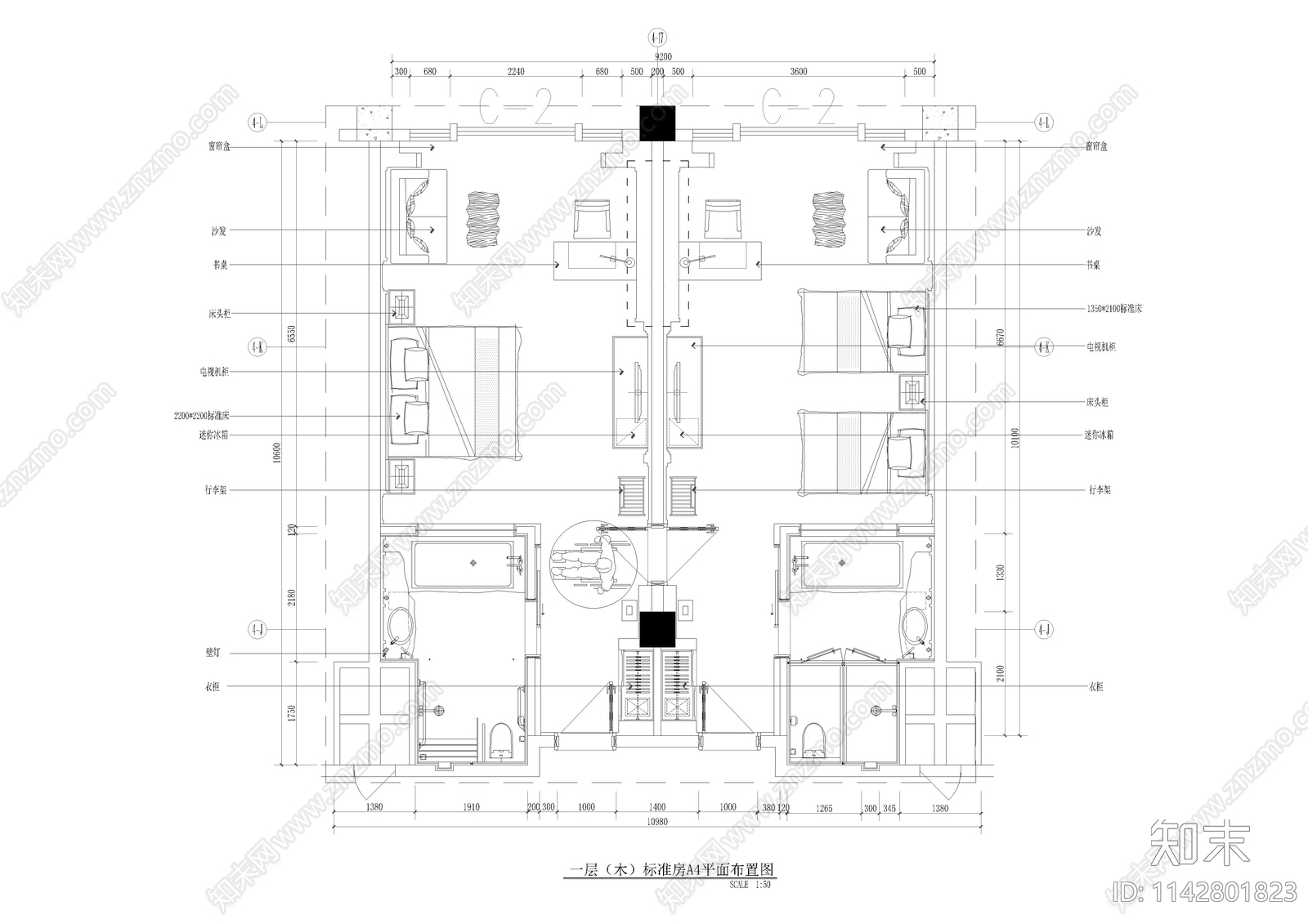 3套名宿客房样板间施工图下载【ID:1142801823】
