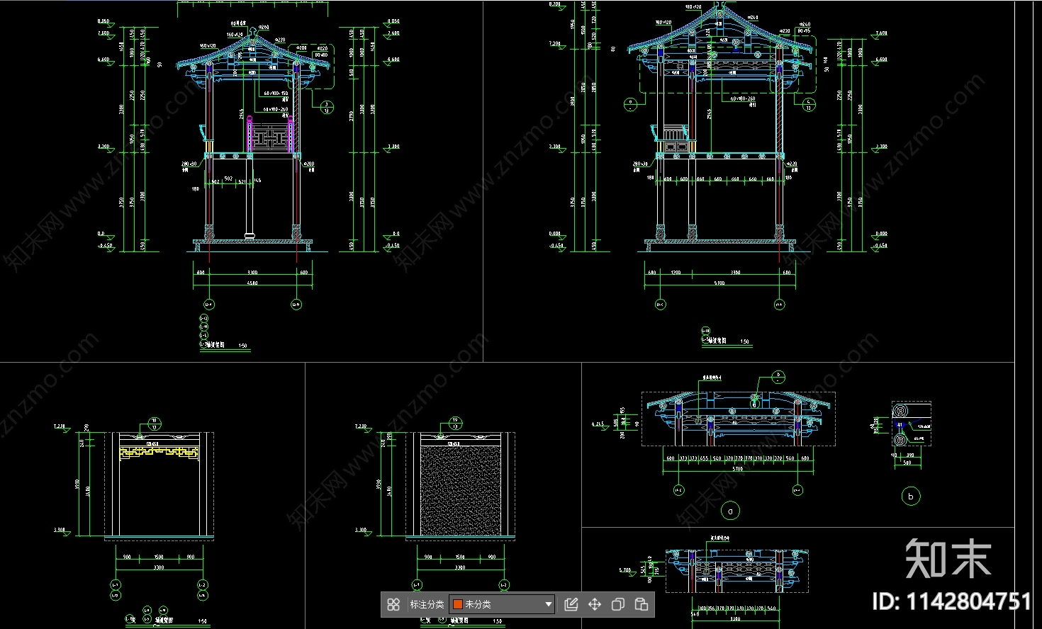 长廊建筑牌坊详图cad施工图下载【ID:1142804751】