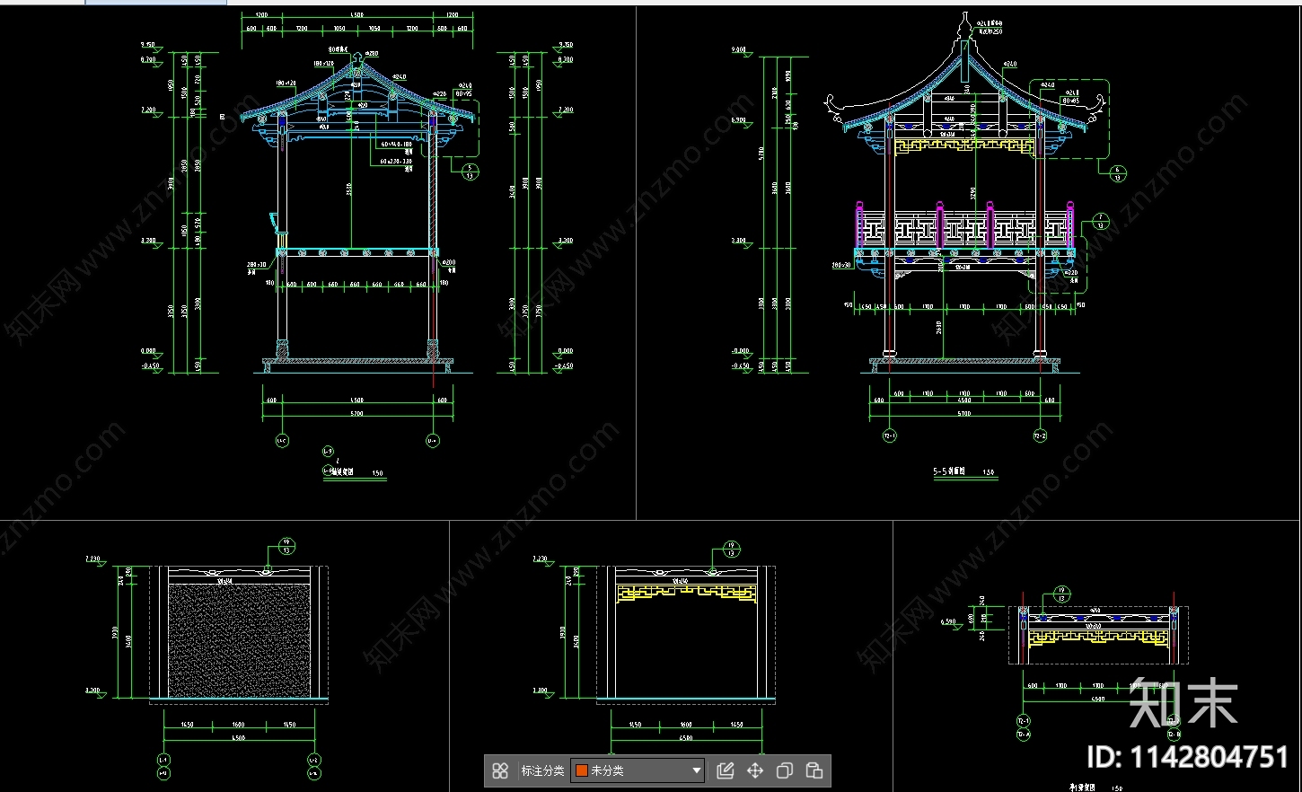 长廊建筑牌坊详图cad施工图下载【ID:1142804751】