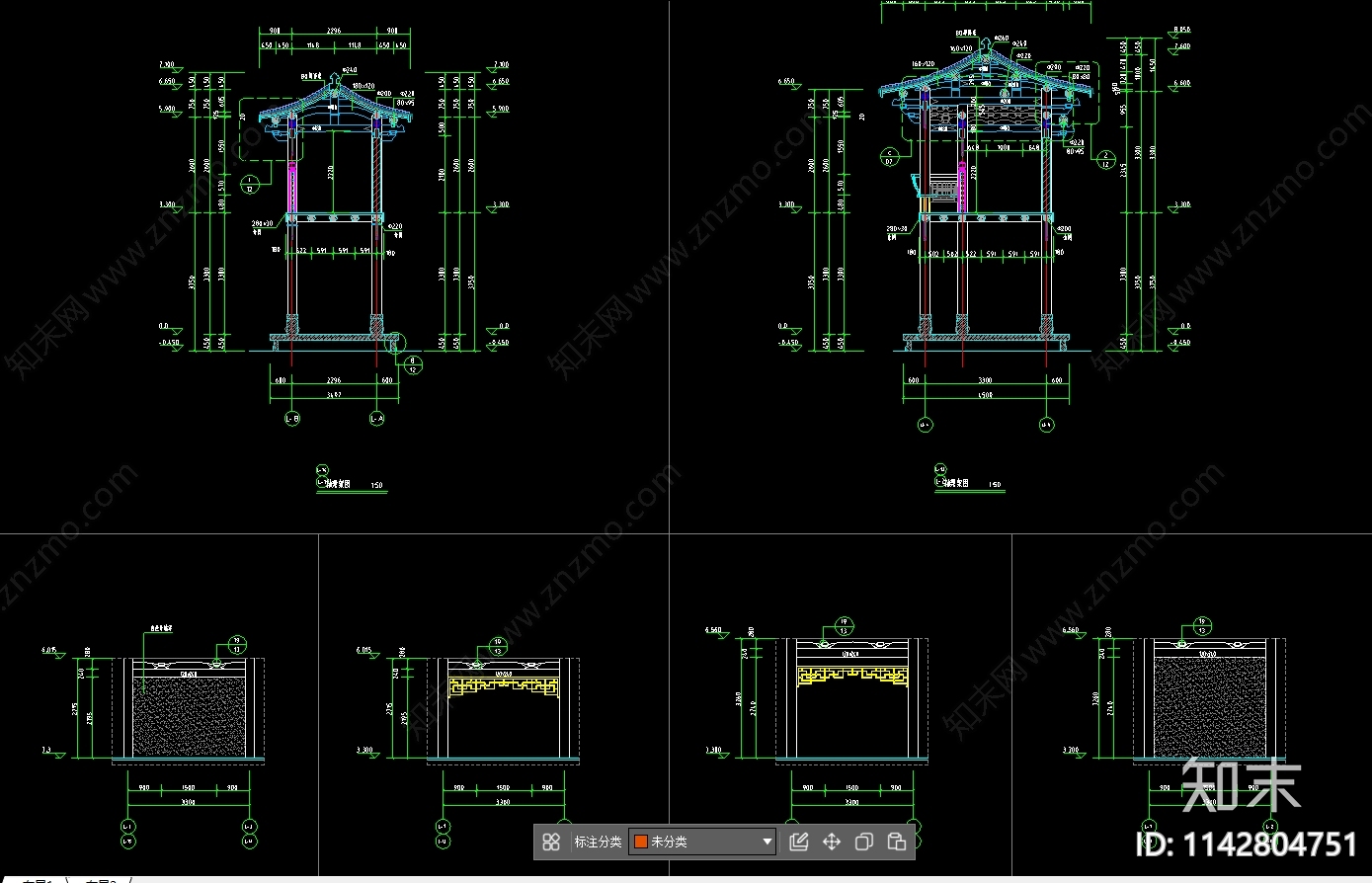 长廊建筑牌坊详图cad施工图下载【ID:1142804751】