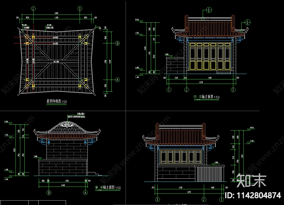 仿古亭子大样cad施工图下载【ID:1142804874】