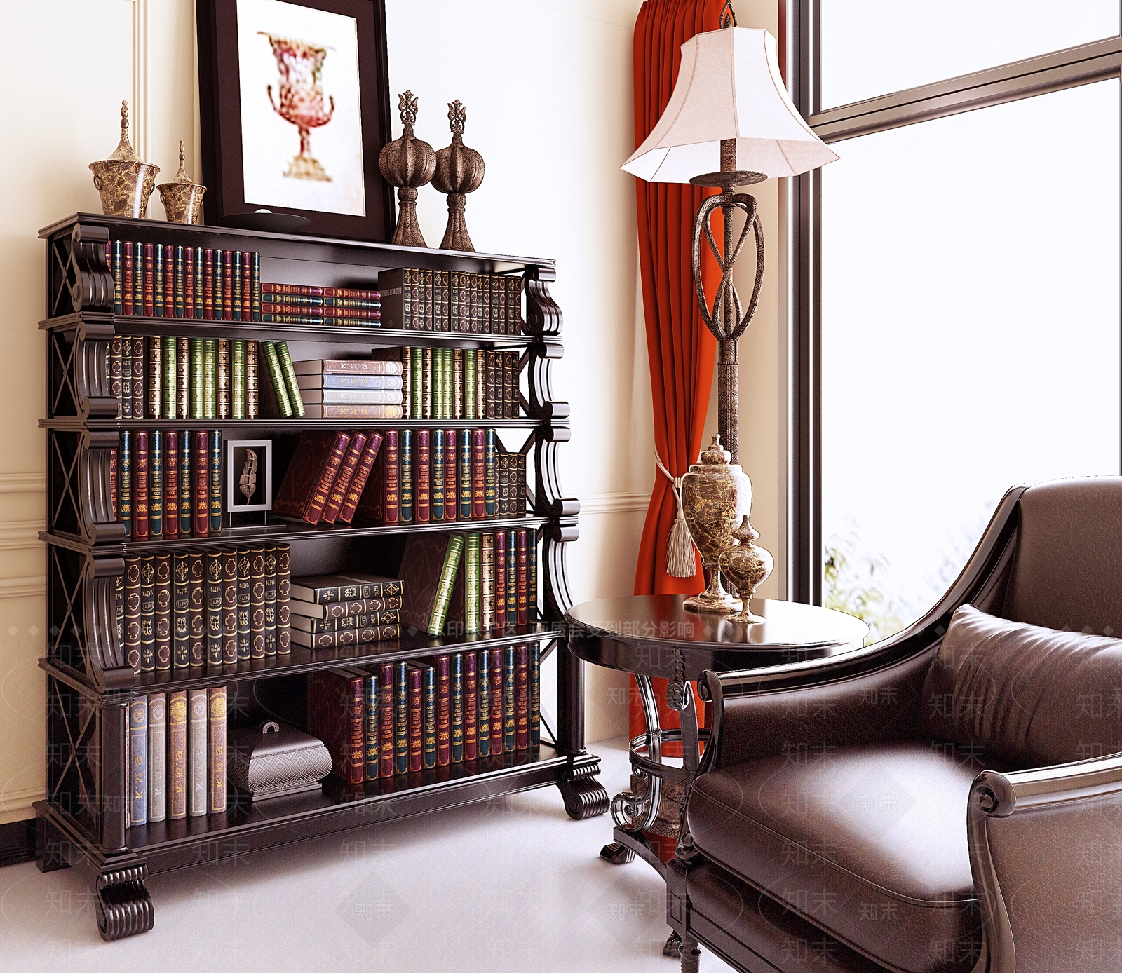 美式书架沙发组合3D模型下载【ID:1142813002】