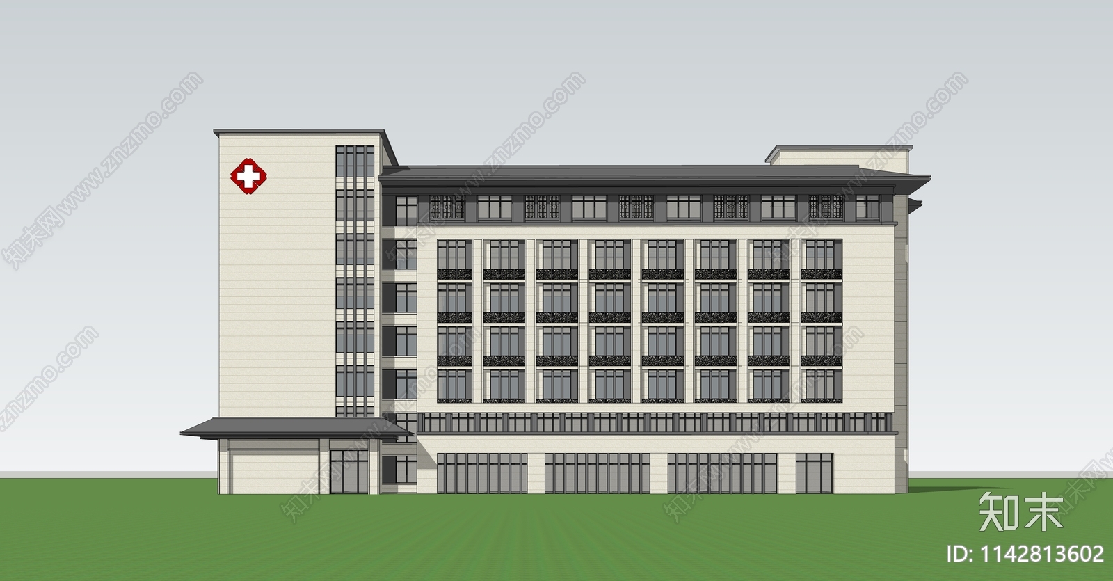 新中式中医院外科门诊病房楼SU模型下载【ID:1142813602】