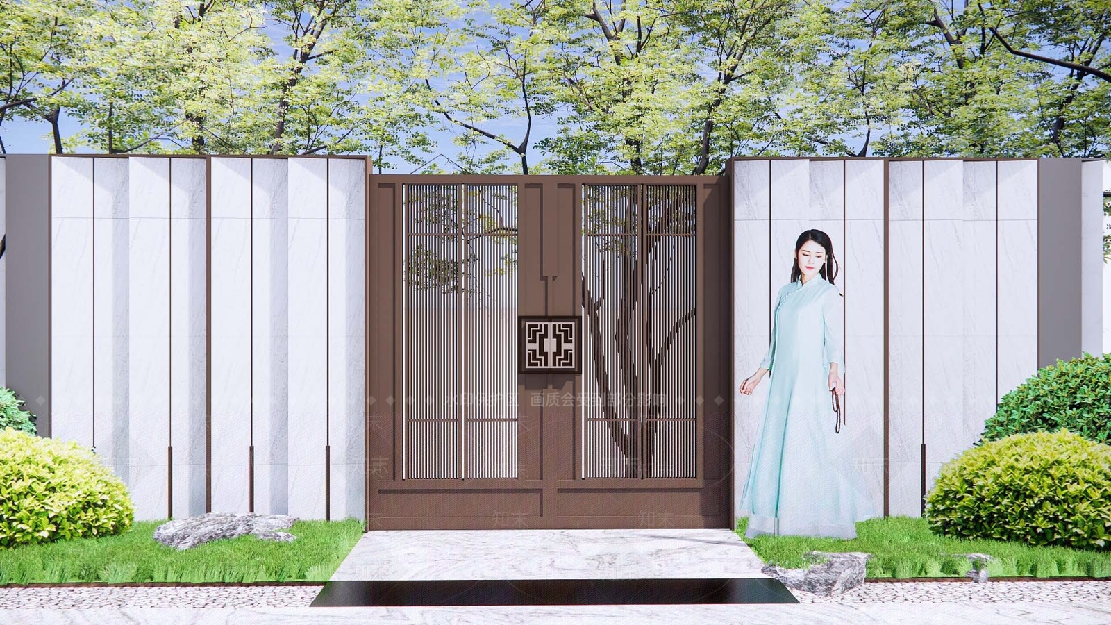 新中式庭院门SU模型下载【ID:1142820580】_知末su模型网