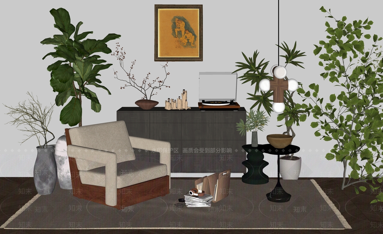 侘寂风休闲椅SU模型下载【ID:1142822362】_知末su模型网