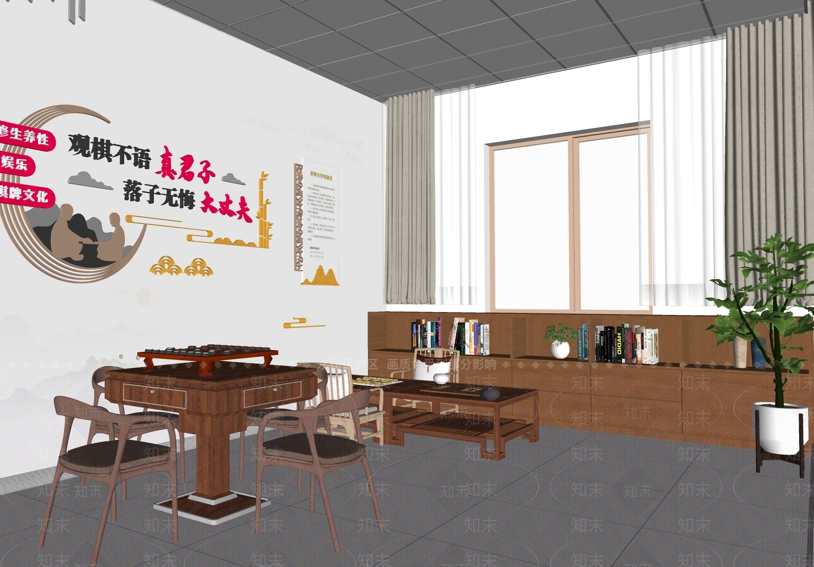 新中式社区棋牌室SU模型下载【ID:1142822834】