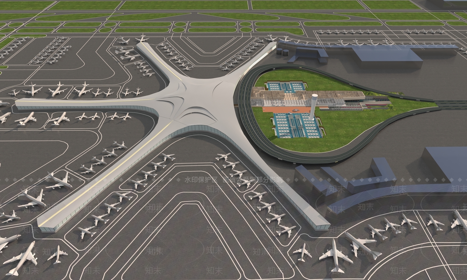 飞机场鸟瞰3D模型下载【ID:1142823708】