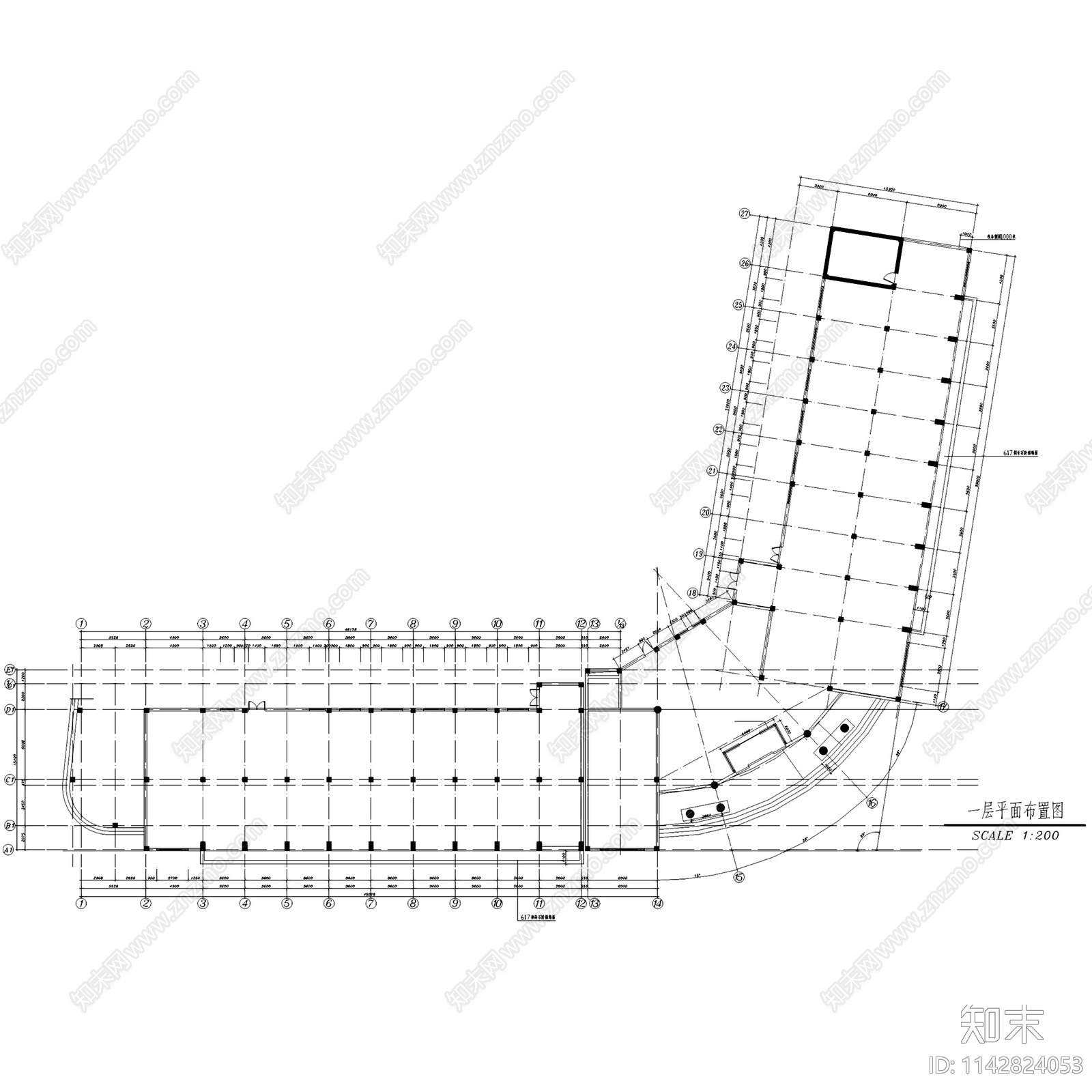 欧式中国农业银行办公楼建筑cad施工图下载【ID:1142824053】