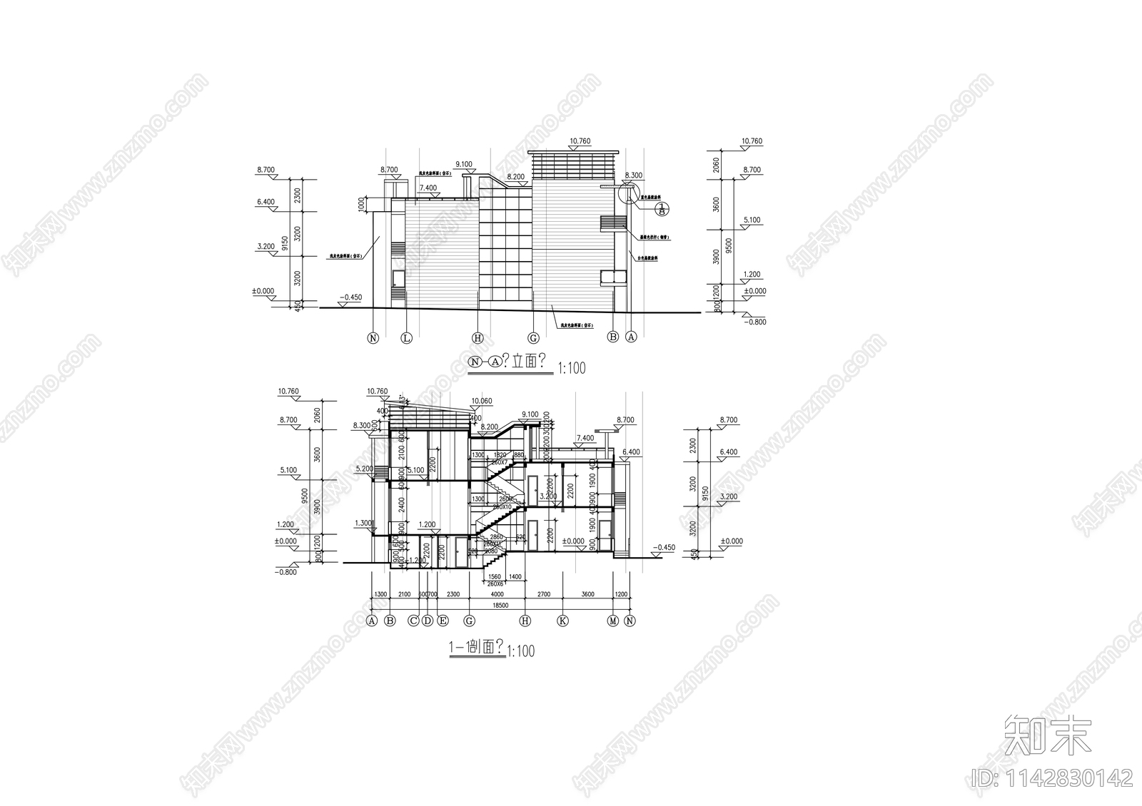 连排别墅建筑cad施工图下载【ID:1142830142】