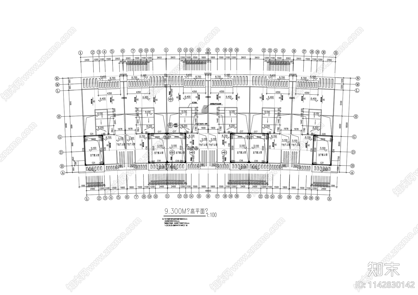 连排别墅建筑cad施工图下载【ID:1142830142】