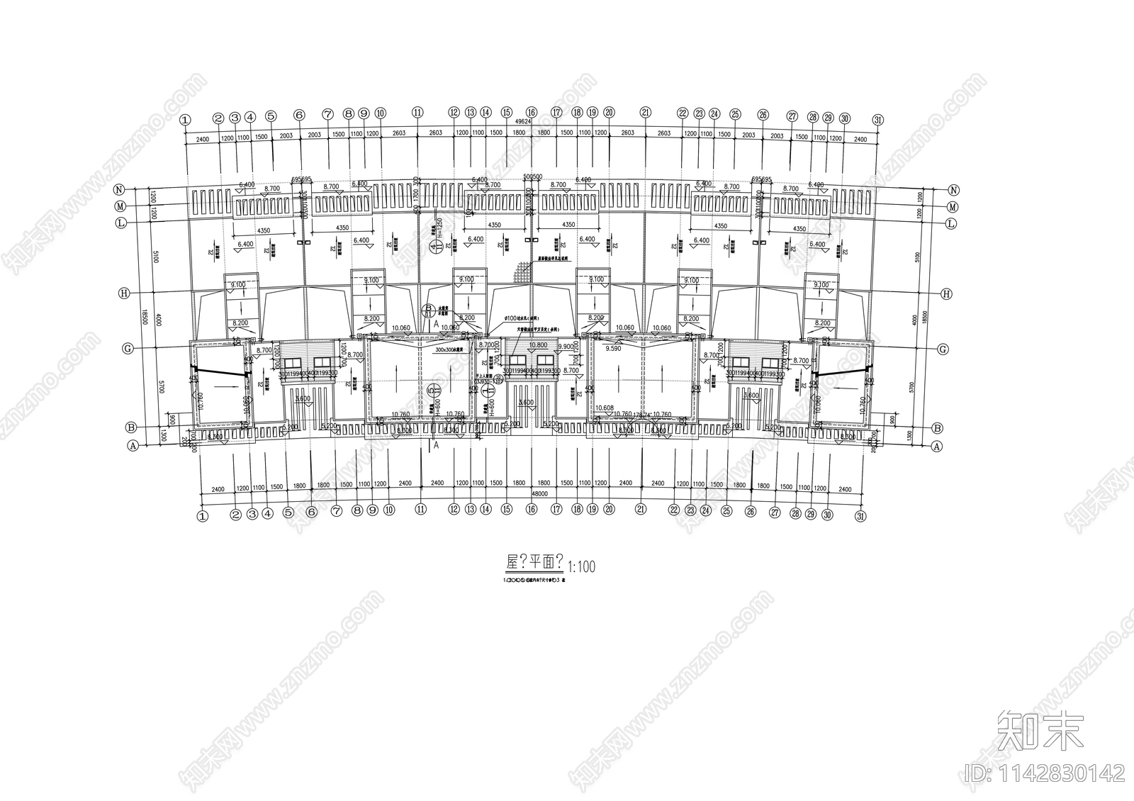 连排别墅建筑cad施工图下载【ID:1142830142】