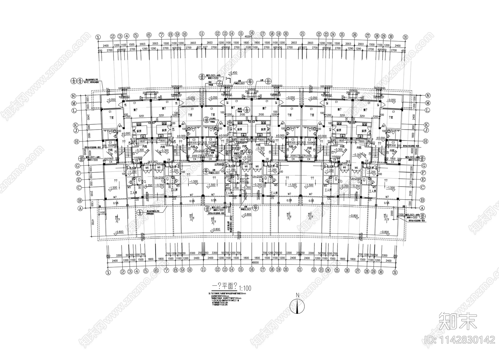 连排别墅建筑cad施工图下载【ID:1142830142】