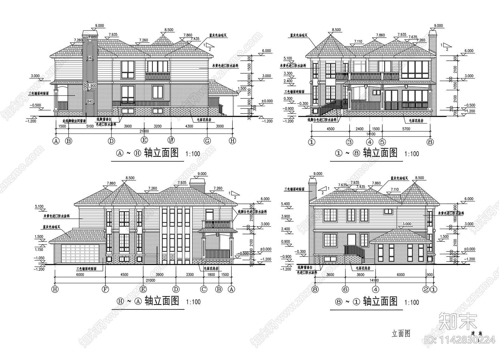 两层独立豪华别墅建筑cad施工图下载【ID:1142830224】