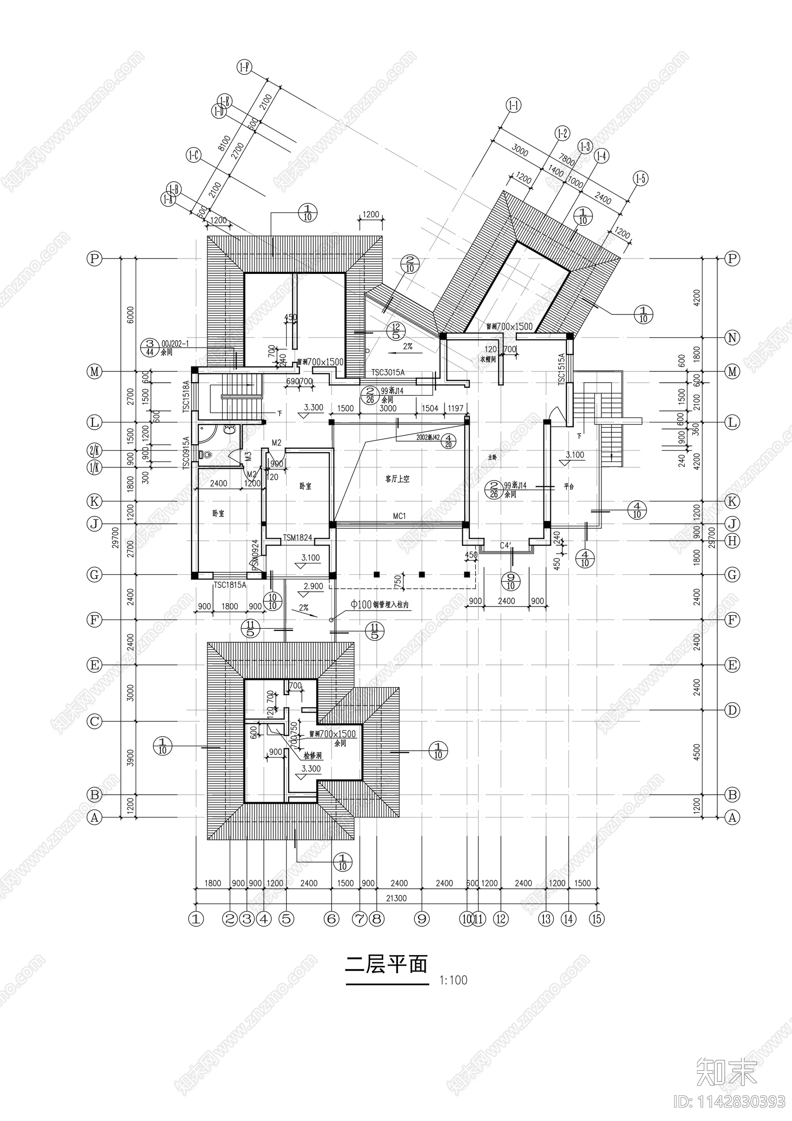 两层独立豪华别墅建筑cad施工图下载【ID:1142830393】