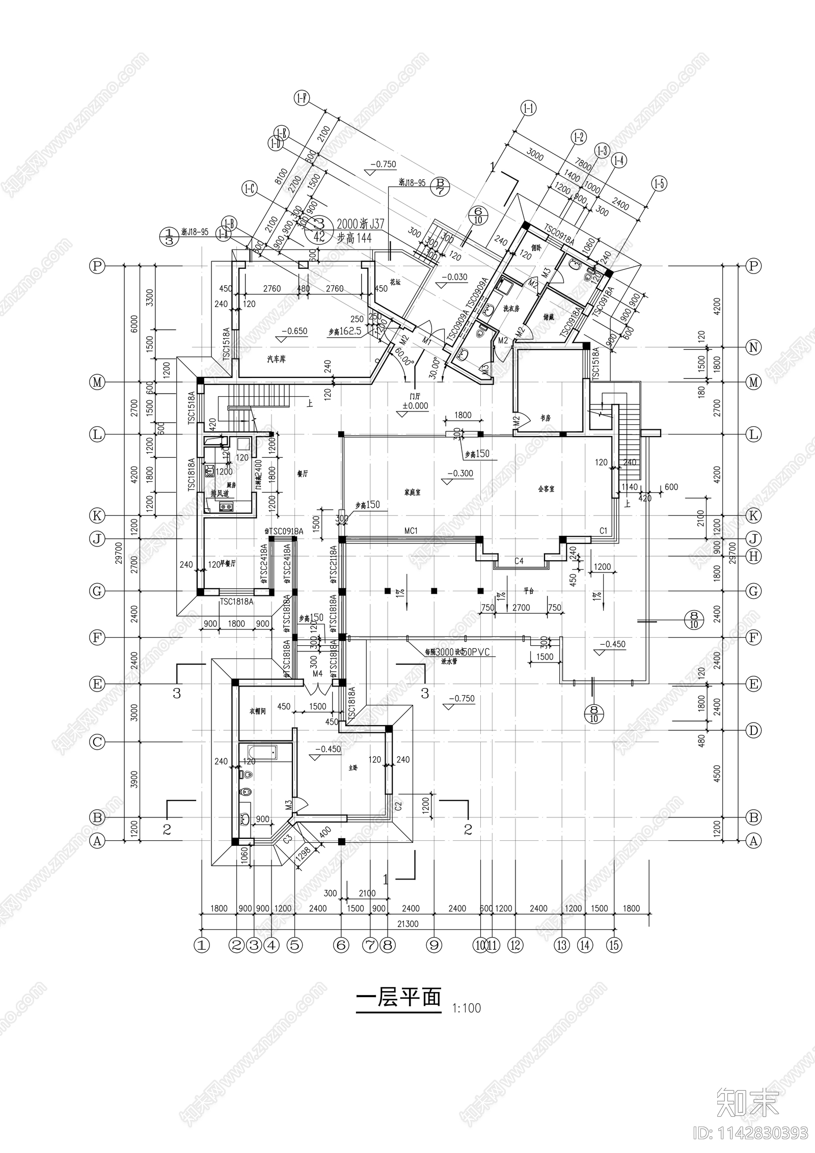 两层独立豪华别墅建筑cad施工图下载【ID:1142830393】