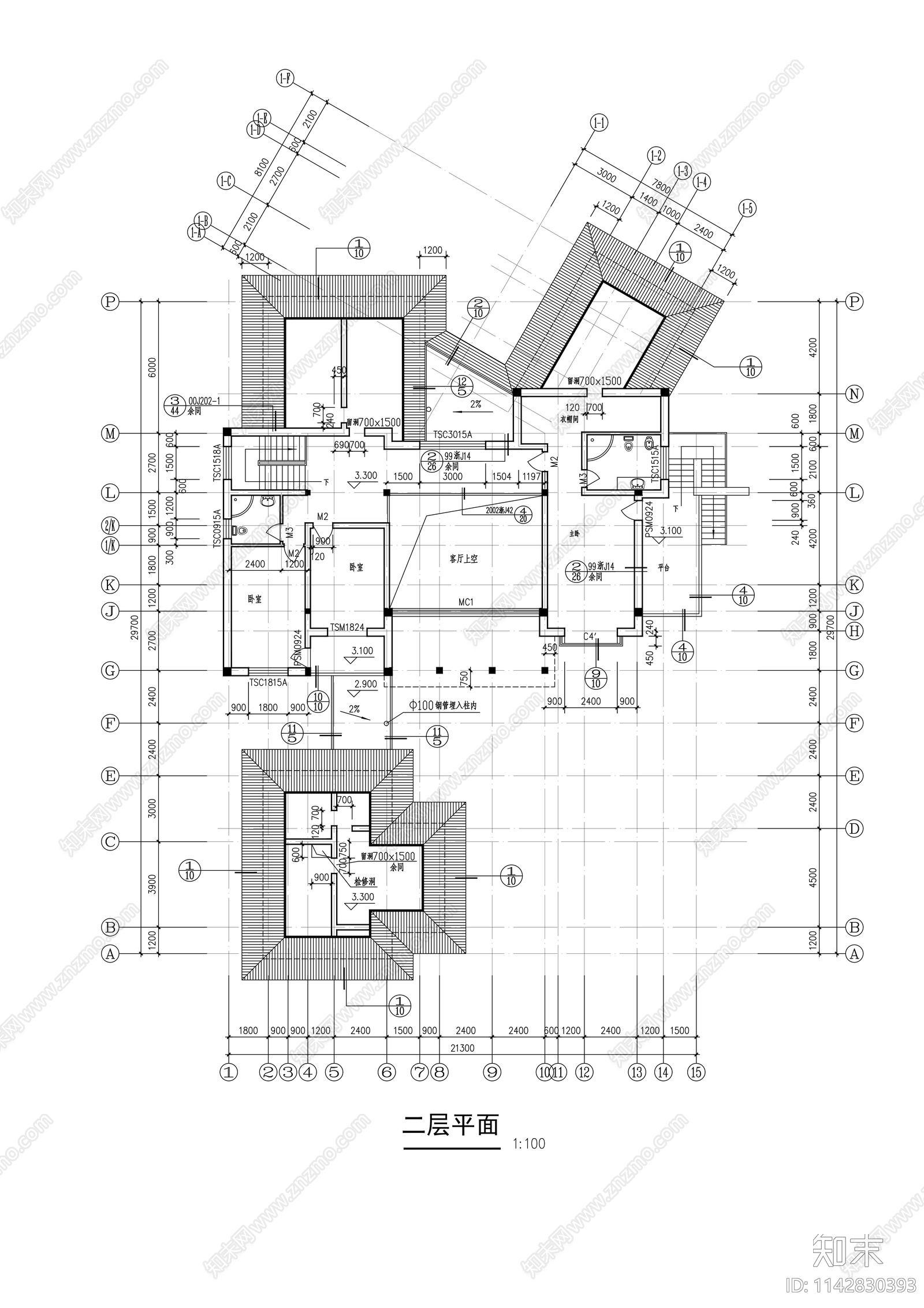 两层独立豪华别墅建筑cad施工图下载【ID:1142830393】