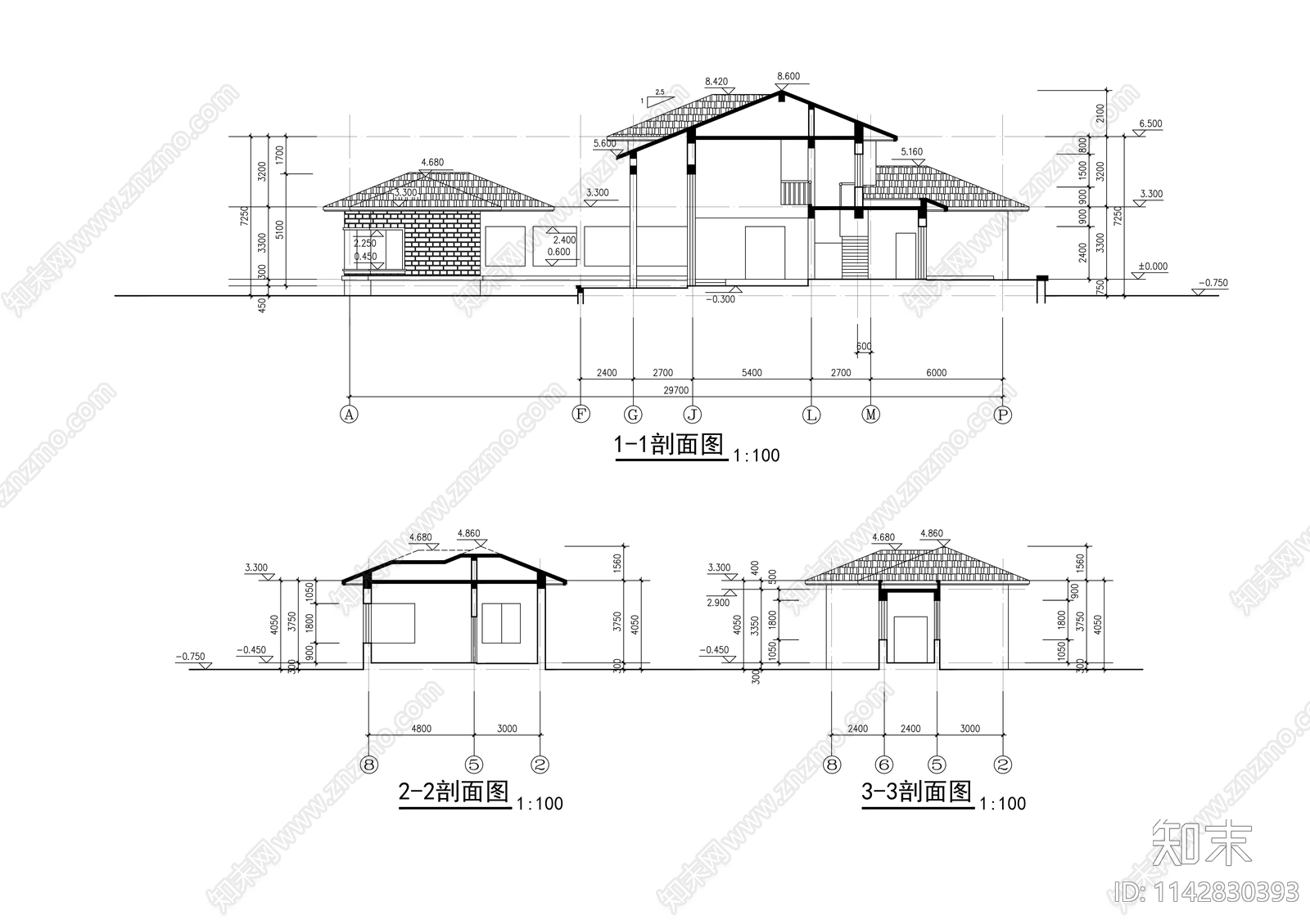 两层独立豪华别墅建筑cad施工图下载【ID:1142830393】