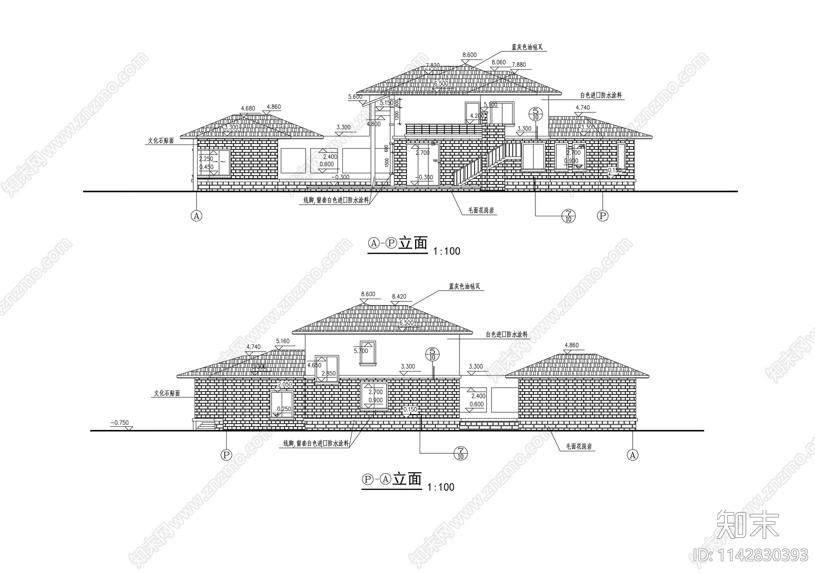 两层独立豪华别墅建筑cad施工图下载【ID:1142830393】