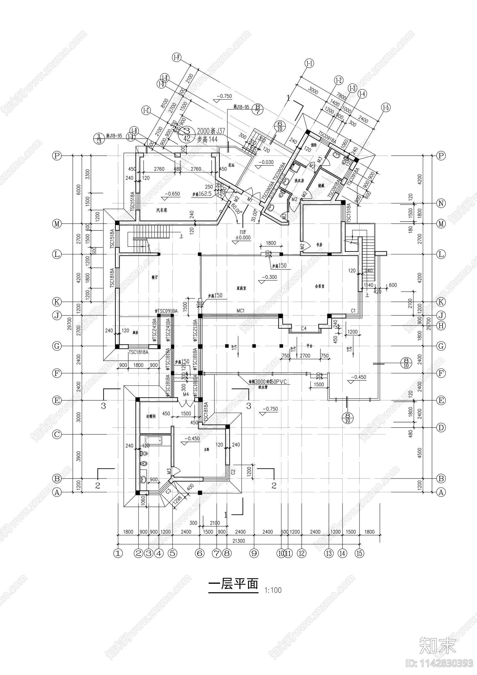 两层独立豪华别墅建筑cad施工图下载【ID:1142830393】