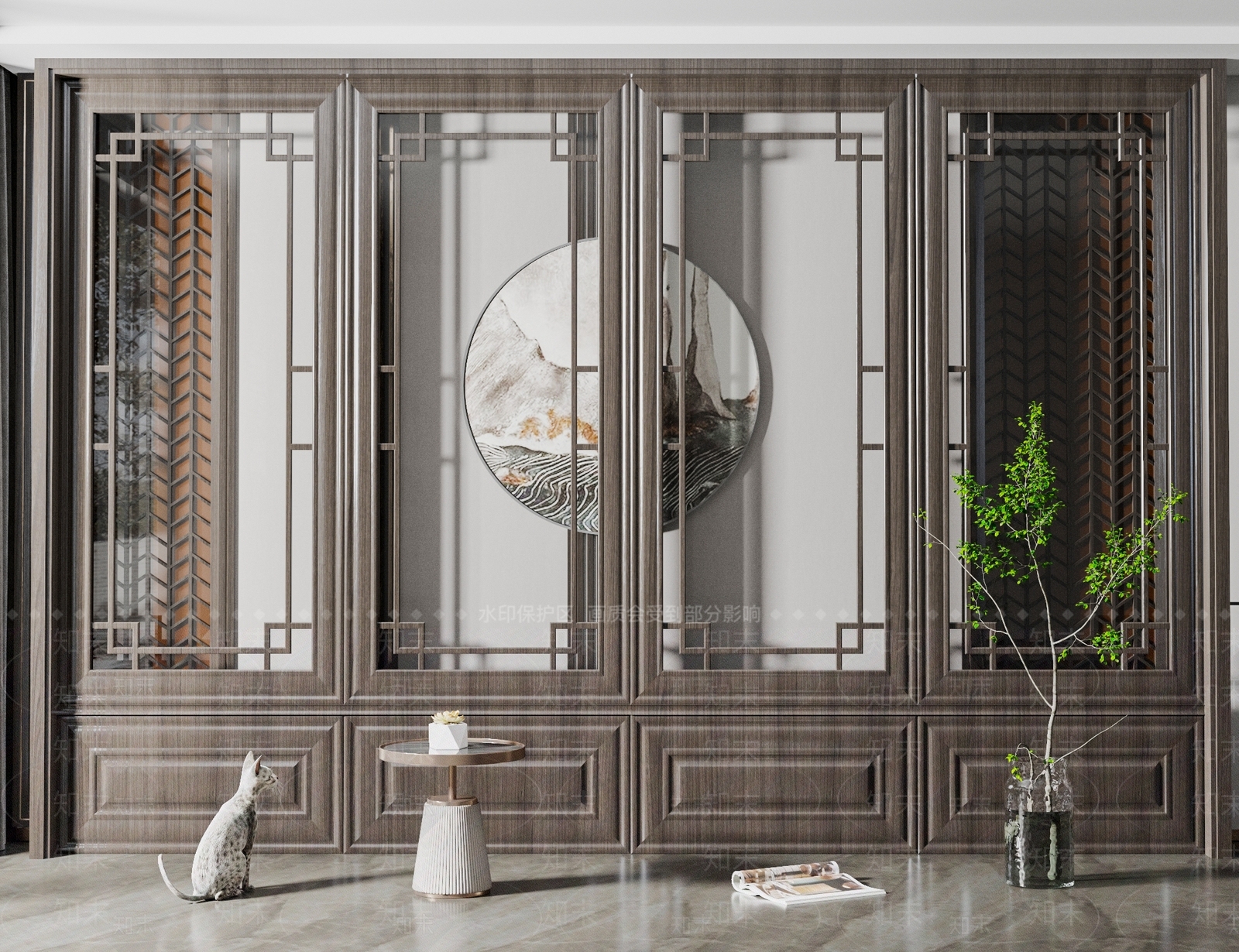 新中式玻璃门隔断SU模型下载【ID:1142833083】