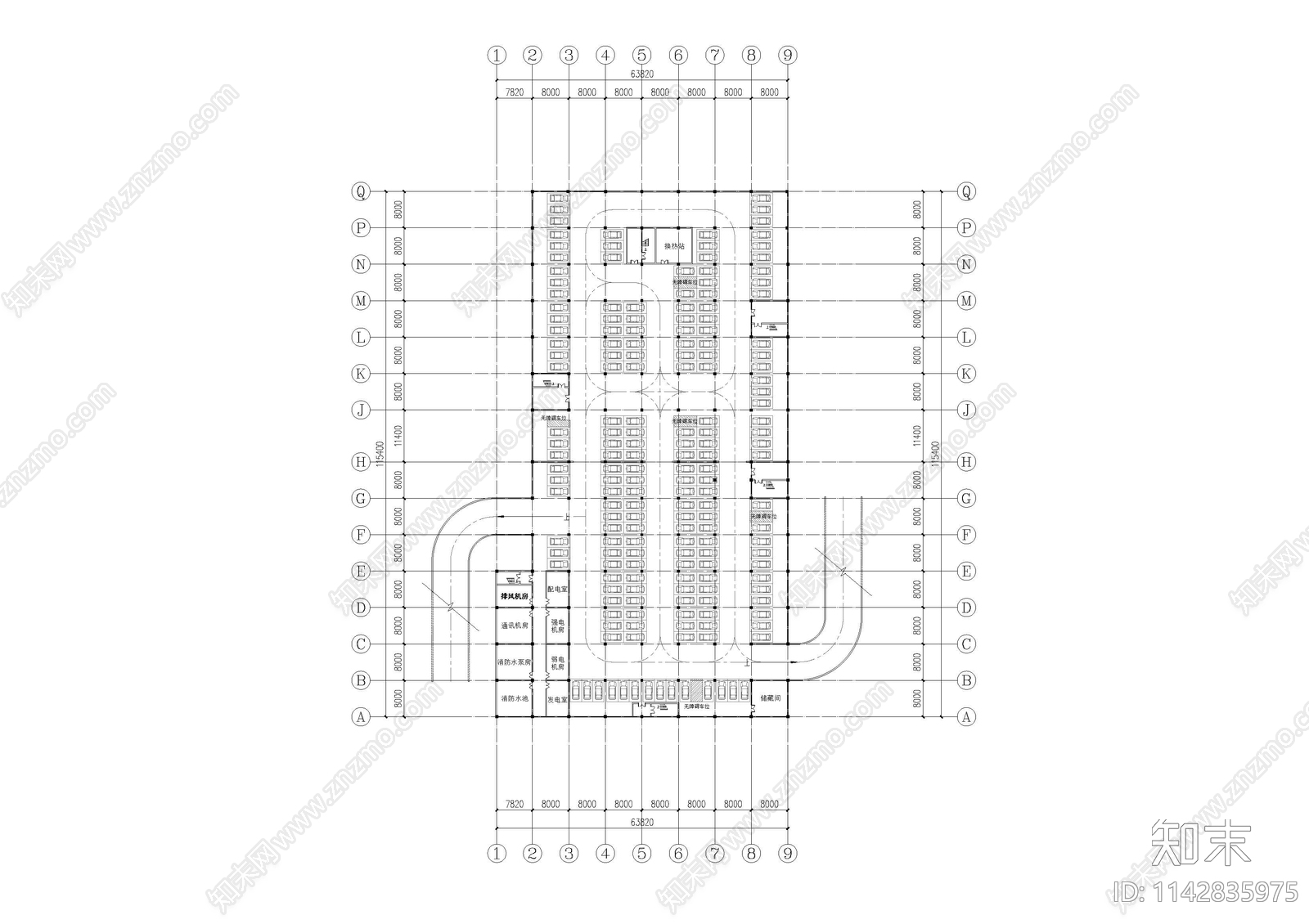 车库平面布置图施工图下载【ID:1142835975】