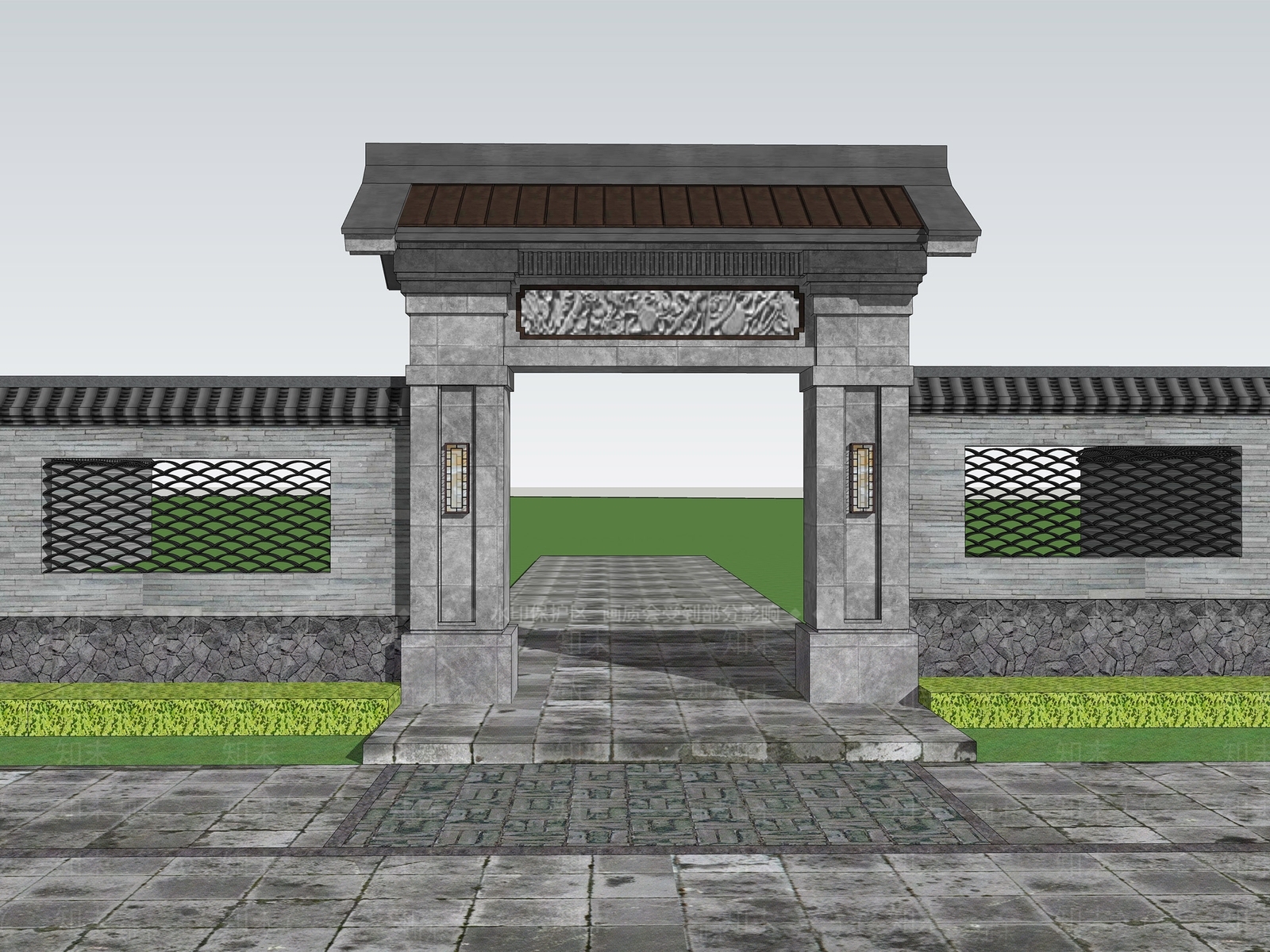 新中式入口门头SU模型下载【ID:1142836355】