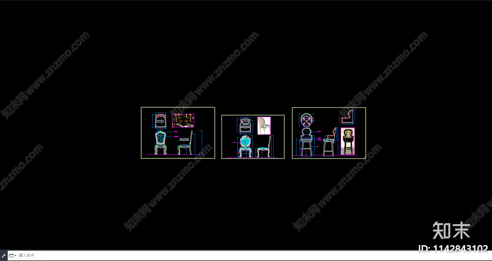欧式书椅餐椅三视图cad施工图下载【ID:1142843102】