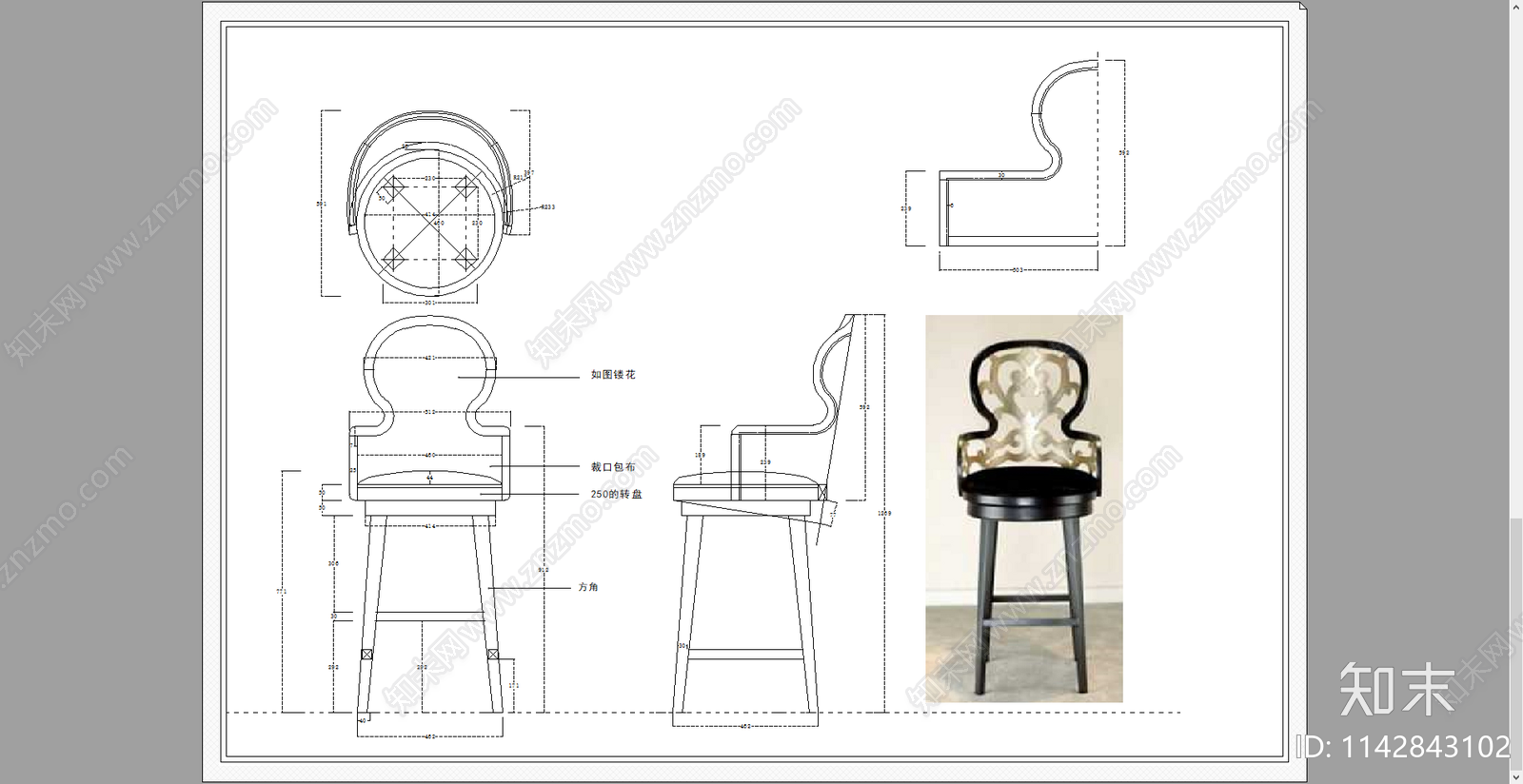 欧式书椅餐椅三视图cad施工图下载【ID:1142843102】