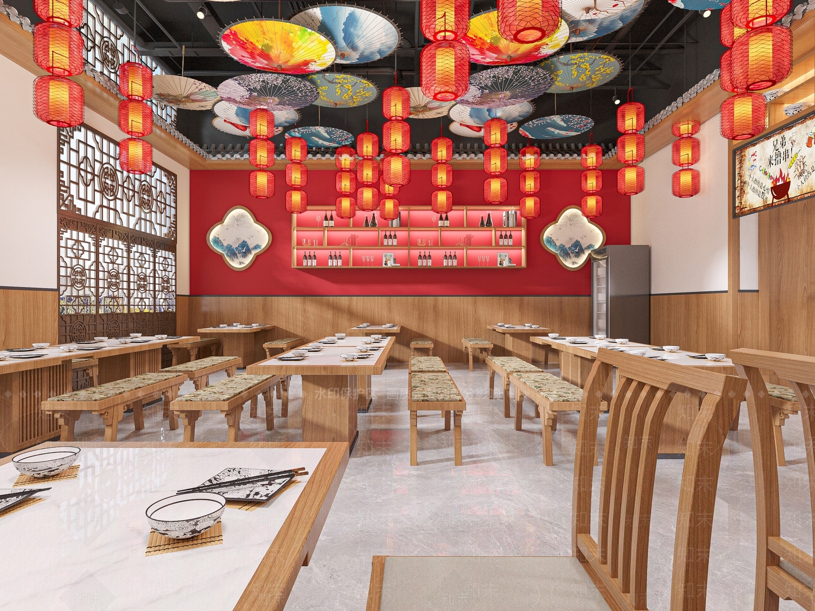 中式现代火锅店的风格3D模型下载【ID:1142843607】