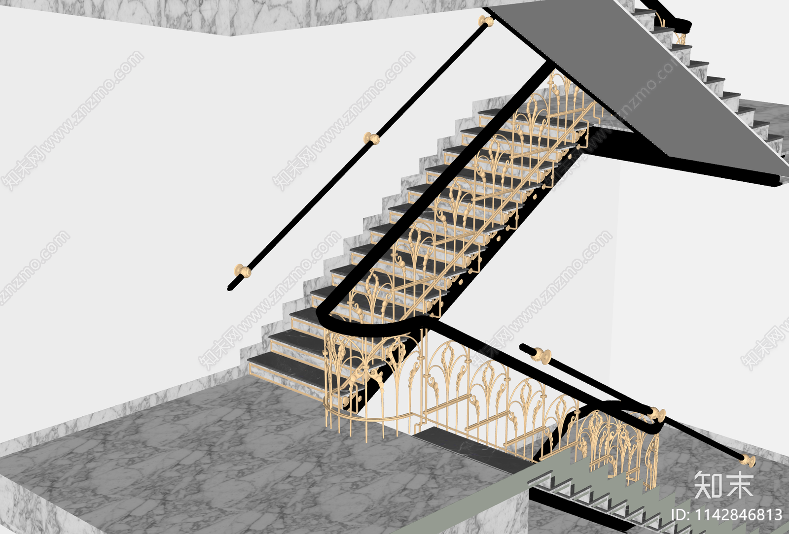 欧式楼梯SU模型下载【ID:1142846813】