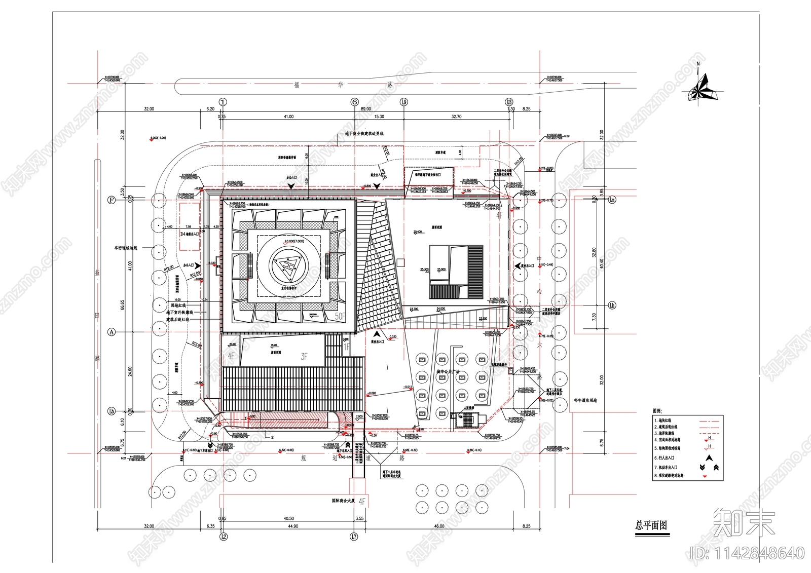 超高层办公楼建筑cad施工图下载【ID:1142848640】