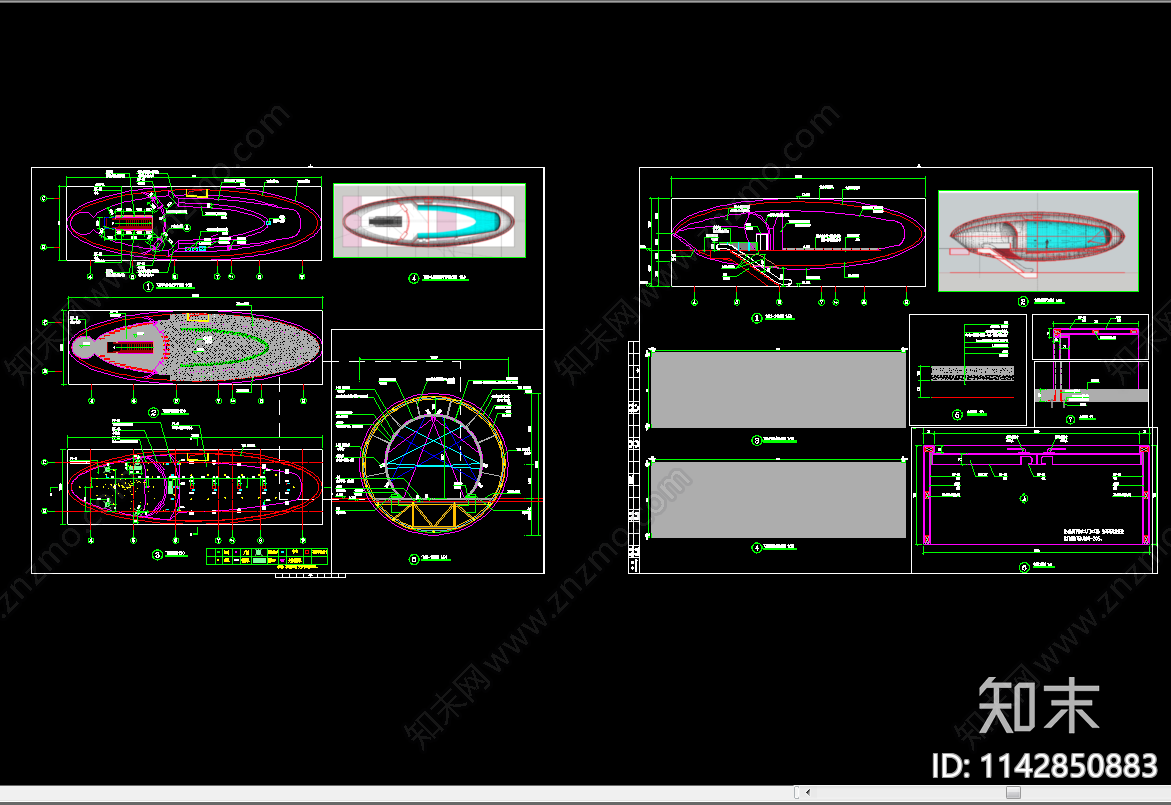 飞船平立剖cad施工图下载【ID:1142850883】