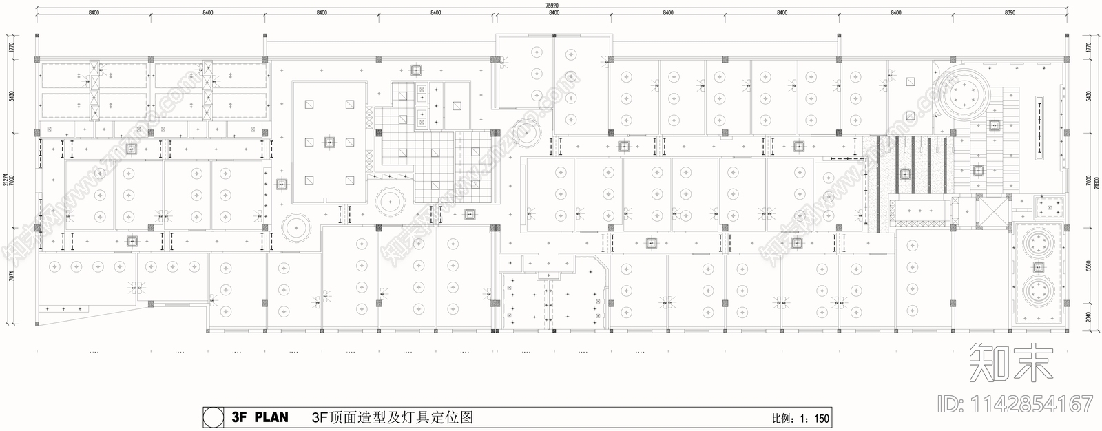 1700㎡足浴会所室内装修cad施工图下载【ID:1142854167】