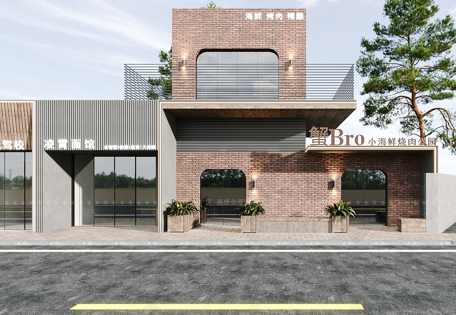 现代门头门面建筑店招3D模型下载【ID:1142854418】