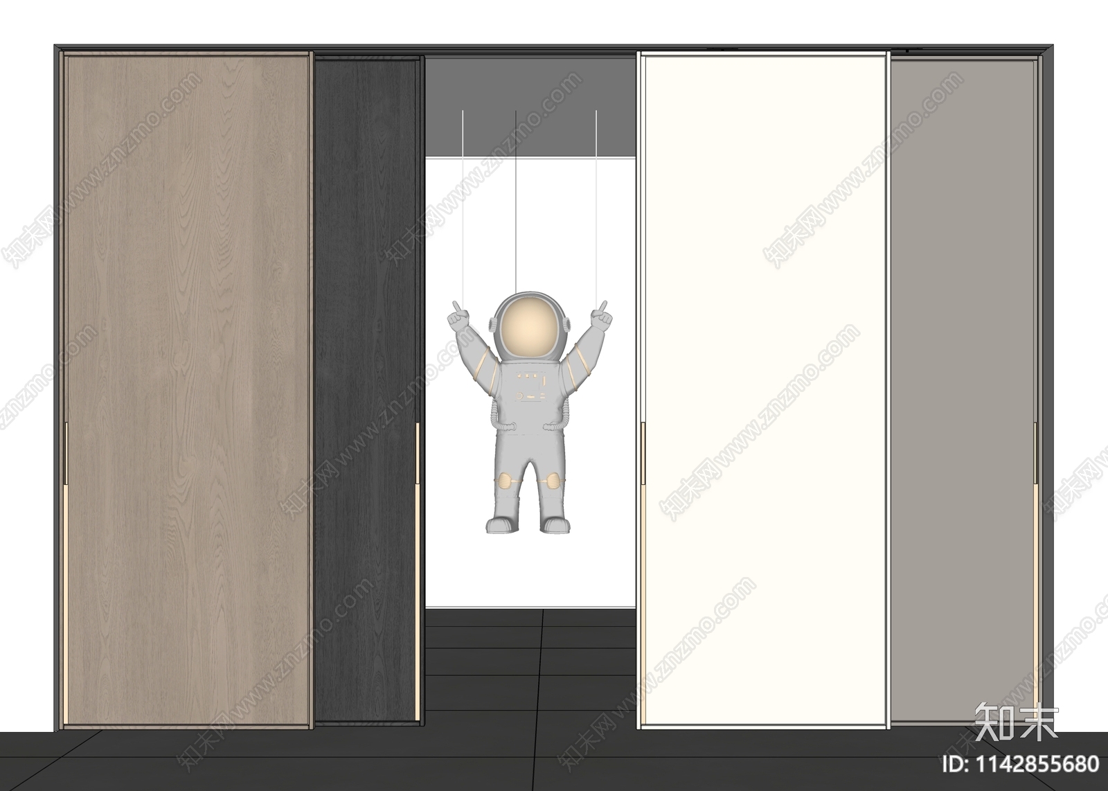 现代木饰面移门SU模型下载【ID:1142855680】