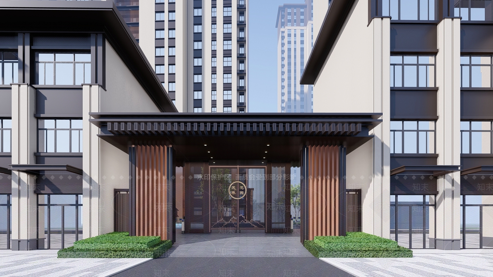 新中式小区入口大门SU模型下载【ID:1142871070】