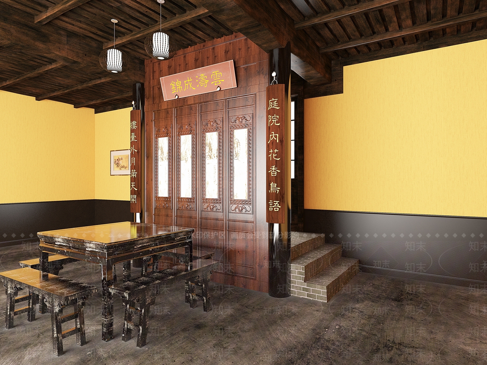 中式堂屋八仙桌玄关3D模型下载【ID:1142871440】