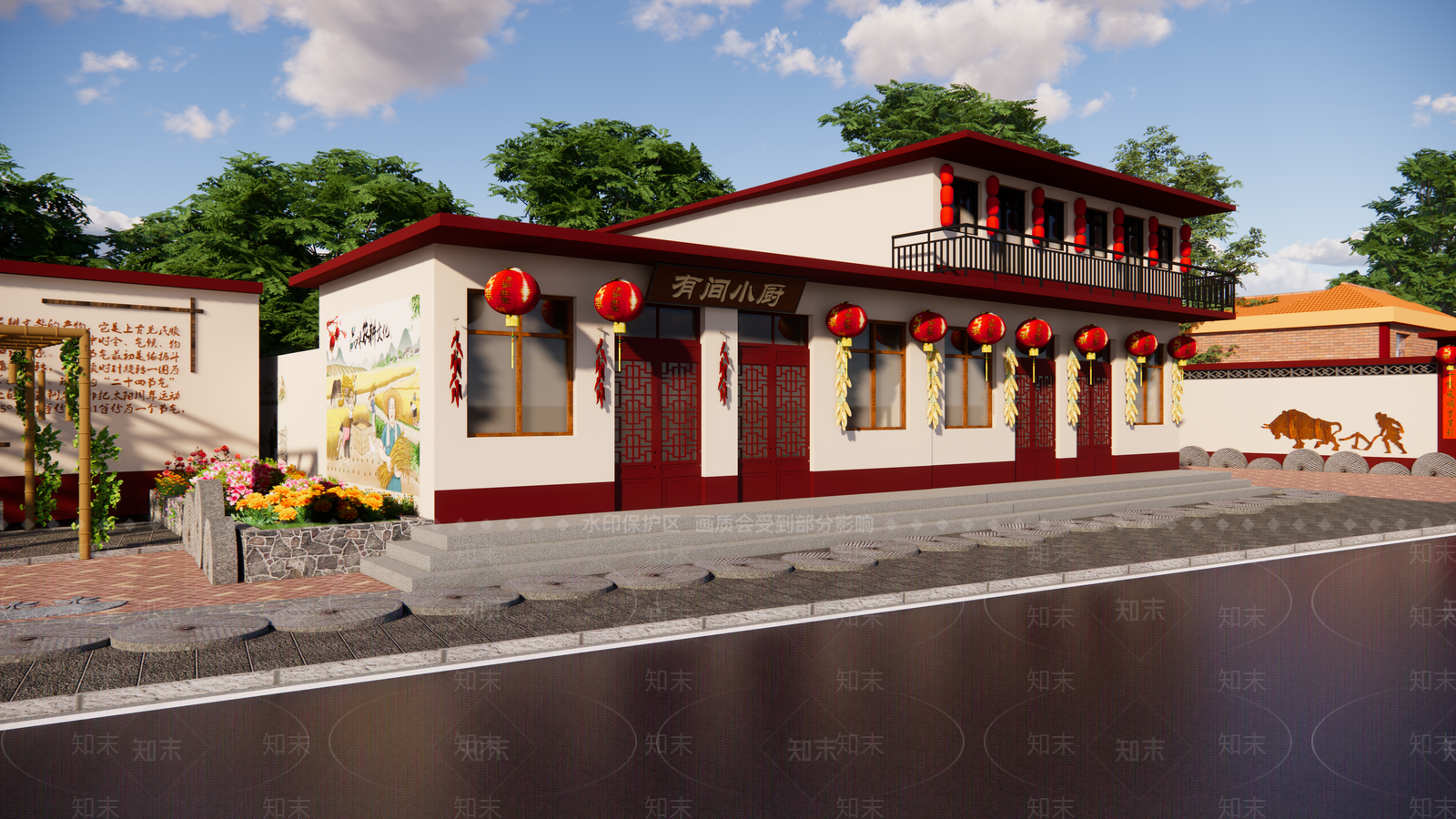 新中式乡村庭院SU模型下载【ID:1142874143】