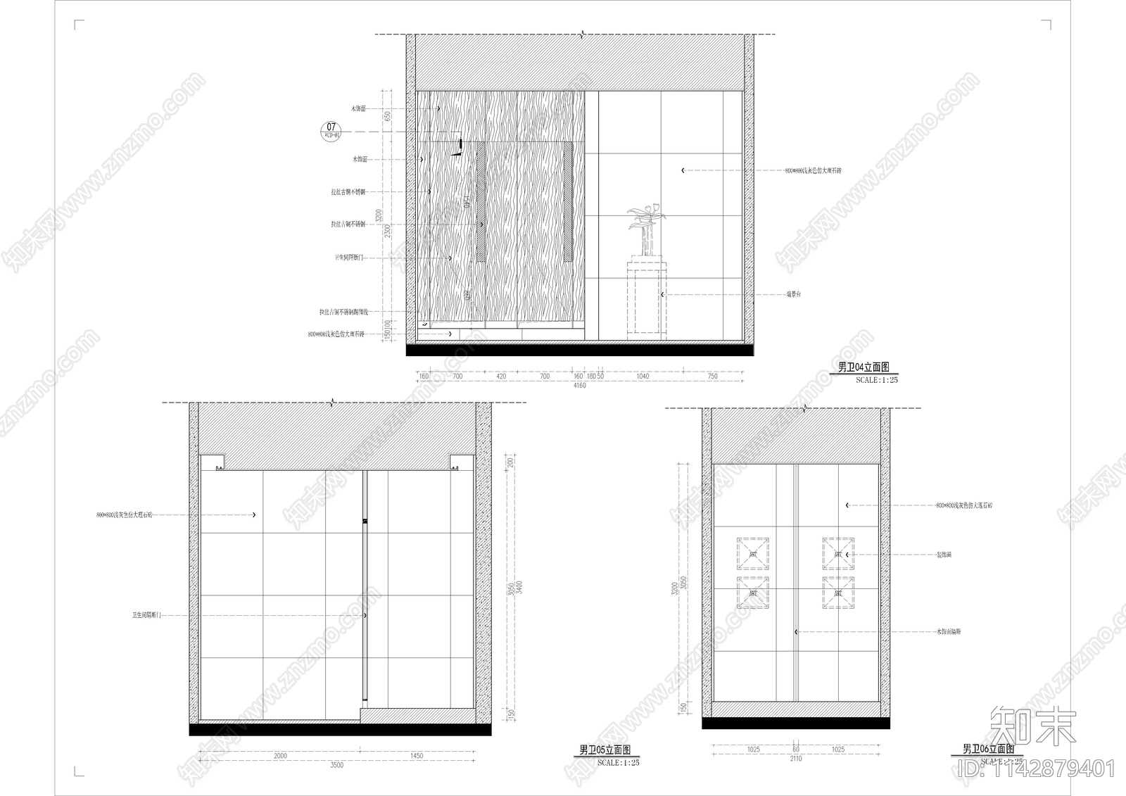 公共卫生间室内装修cad施工图下载【ID:1142879401】