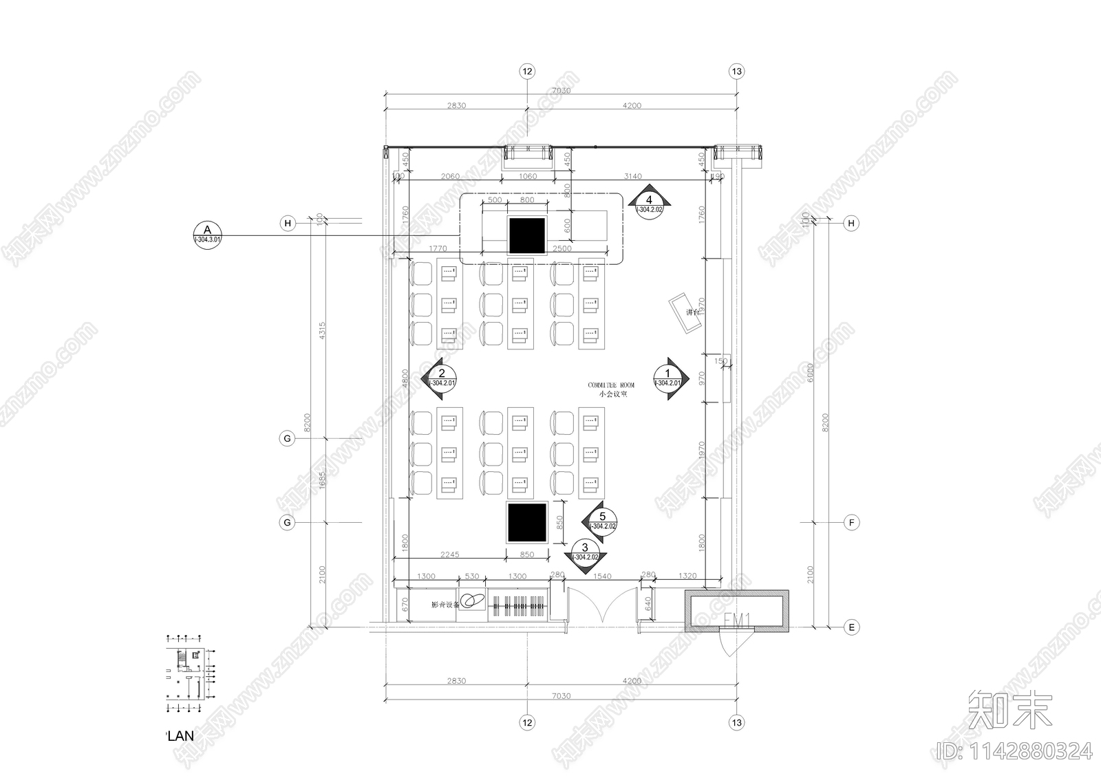 小会议室室内装修cad施工图下载【ID:1142880324】