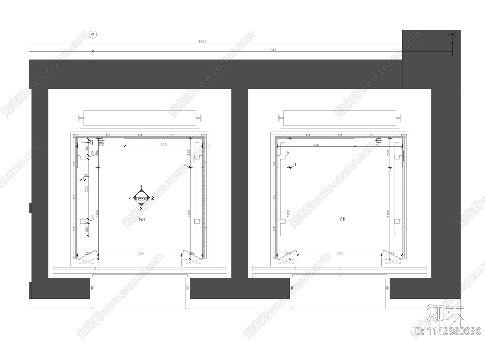 双电梯轿厢室内装修cad施工图下载【ID:1142880930】