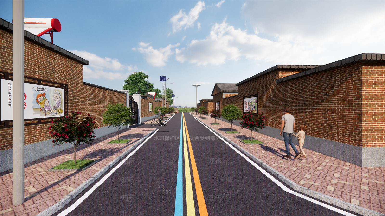 现代美丽乡村红砖街道SU模型下载【ID:1142881148】