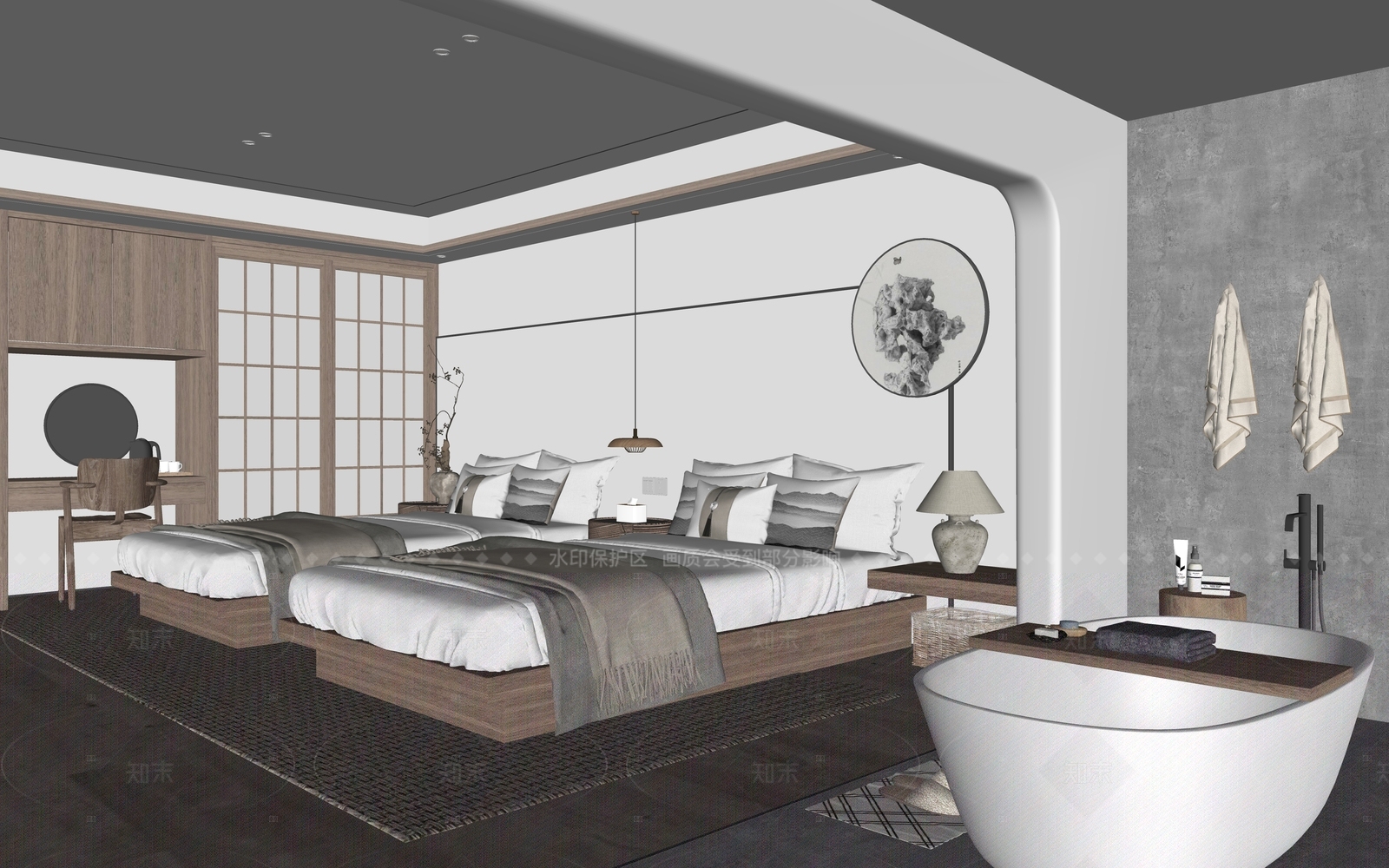 新中式酒店客房SU模型下载【ID:1216077604】