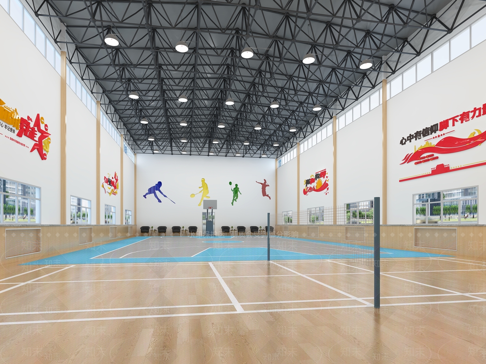 现代室内篮球馆3D模型下载【ID:1142881968】