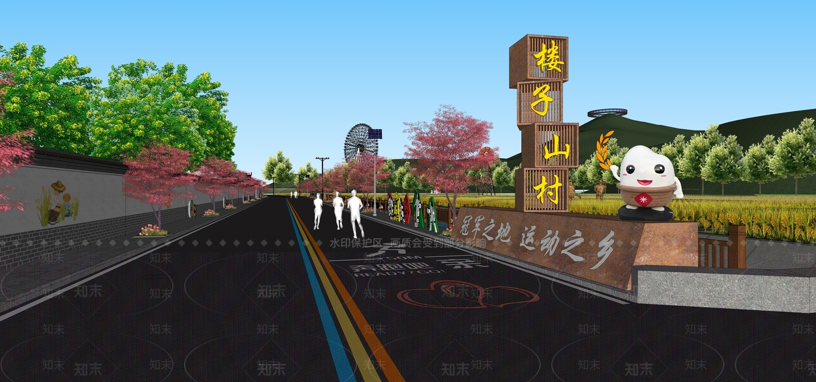 现代美丽乡村稻香主题街道SU模型下载【ID:1142886498】